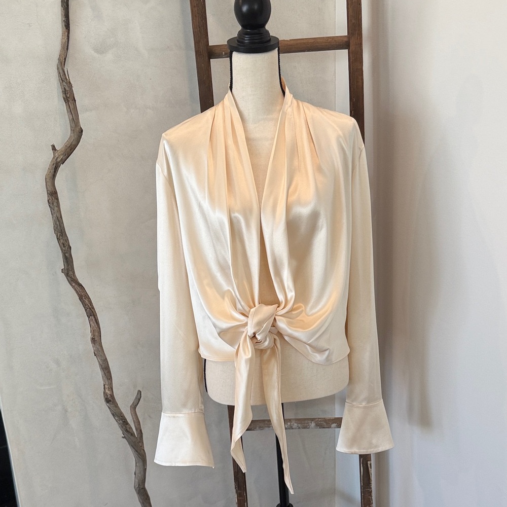 Lafayette 148 New York Satin Cream Blouse